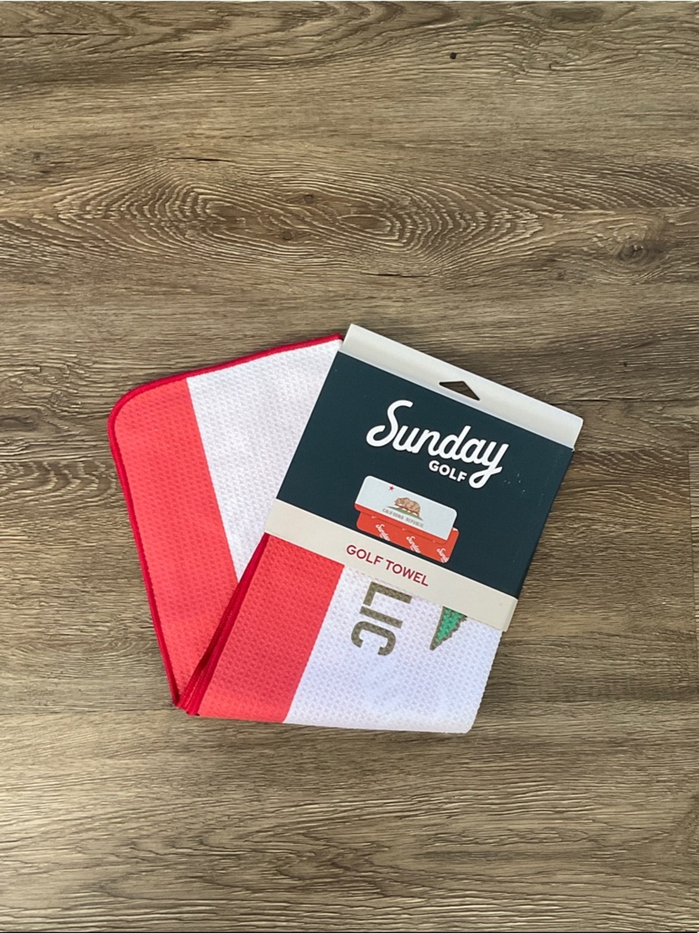 Sunday Golf Red & White Golf Towel with Flag Accent